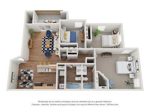Floor plan for 3 beds, 2 baths, 1450 sqft
